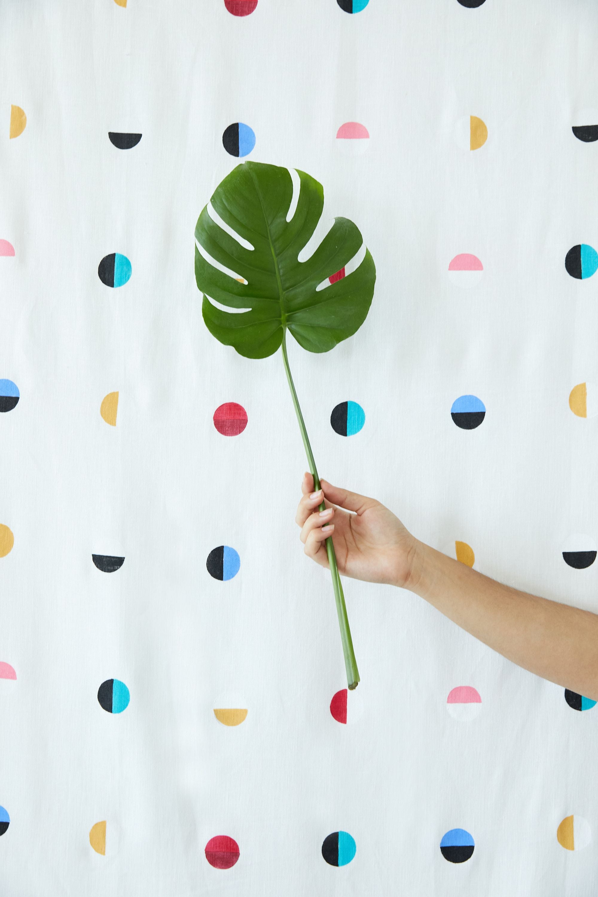 Natural Moons on White - Fabric By The Yard