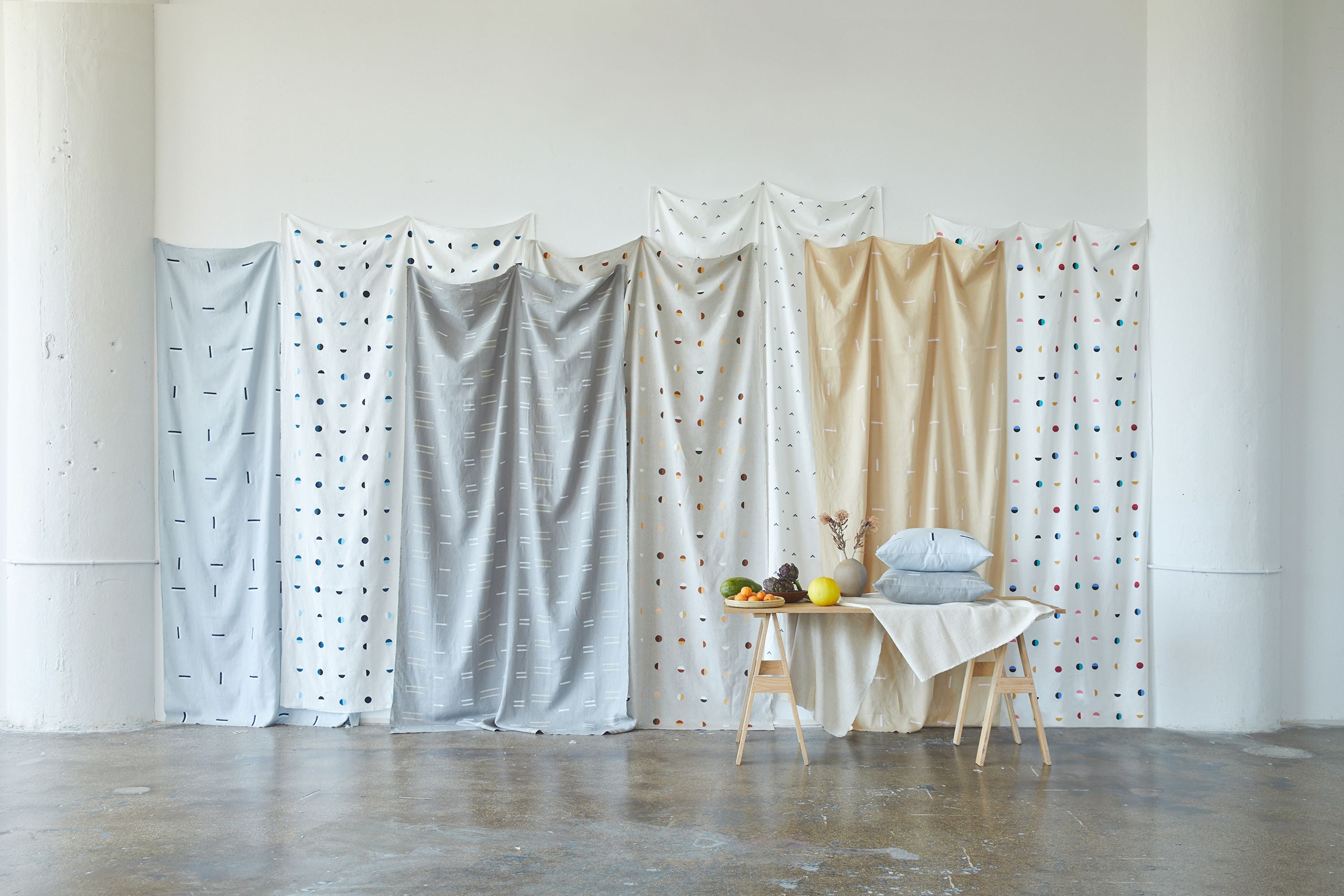 Blue Moons on White - Fabric By The Yard